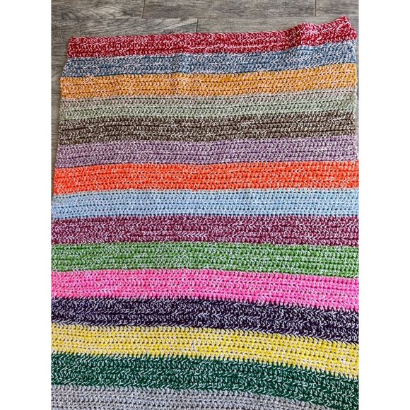 Crochet Afghan Baby Blanket 43" x 54" Rainbow Striped Knit Throw Bedding Nursery - Picture 1 of 7